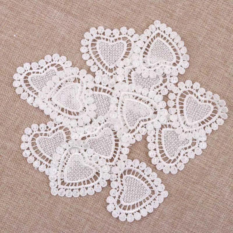 20pcs/lot Heart Shaped Hollow Lace Mesh Applique Trim For Garment Accessories Sew On Guipure Lace Fabric Decoration