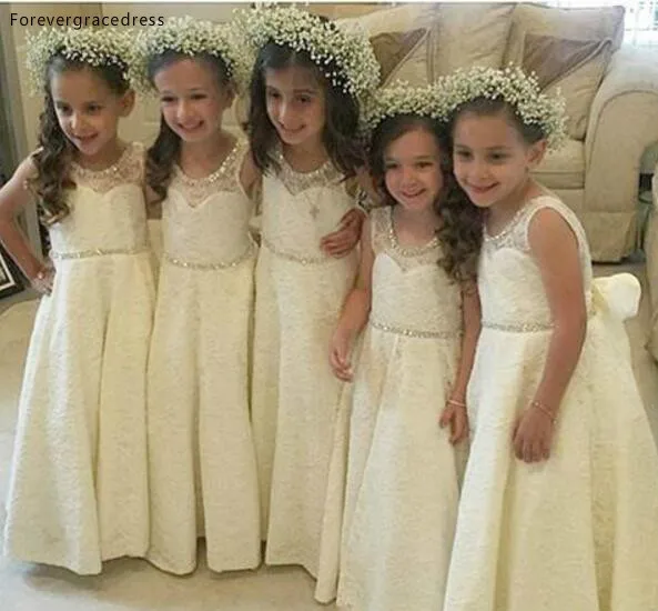 

Free Shipping Princess Cheap Country Crystal Full Lace Flower Girl Dresses Toddler Long Pretty Kids First Holy Communion Gowns