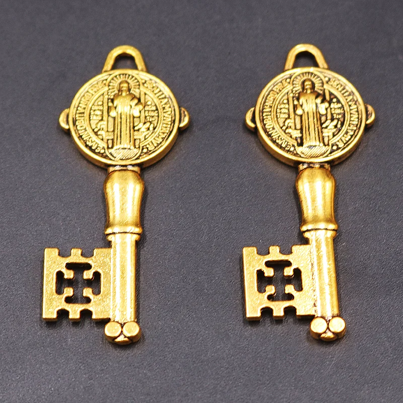 6pcs Antique Gold Color Religious Saint Benedict Exorcist Key Amulet Pendant DIY Charm Necklace Bracelet Jewelry Craft Making