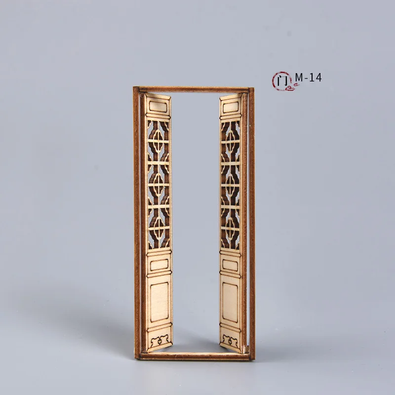 1/20 Scale Miniature Chinese Furniture  Movable Wooden Door Model Building kit Wooden Craft Dollhouse Interior Construction Set