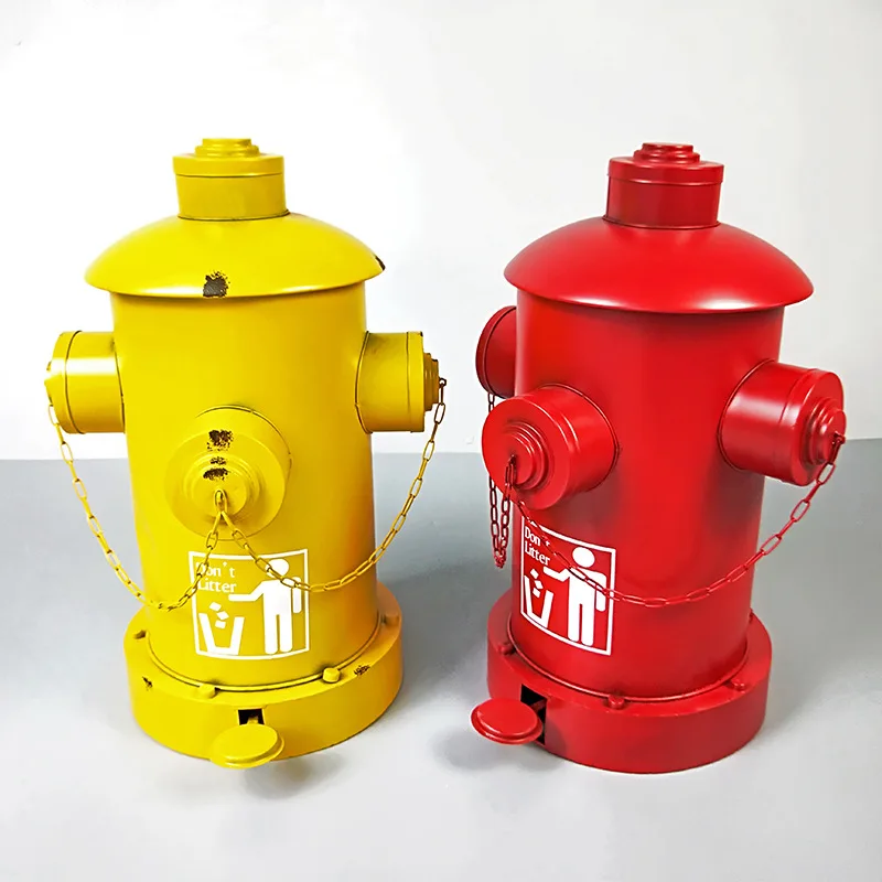 Retro Fire Hydrant Trash Can Creative Pedal Open Cover Type Iron Art Storage Box Mobile Practical Decoration Trash Can