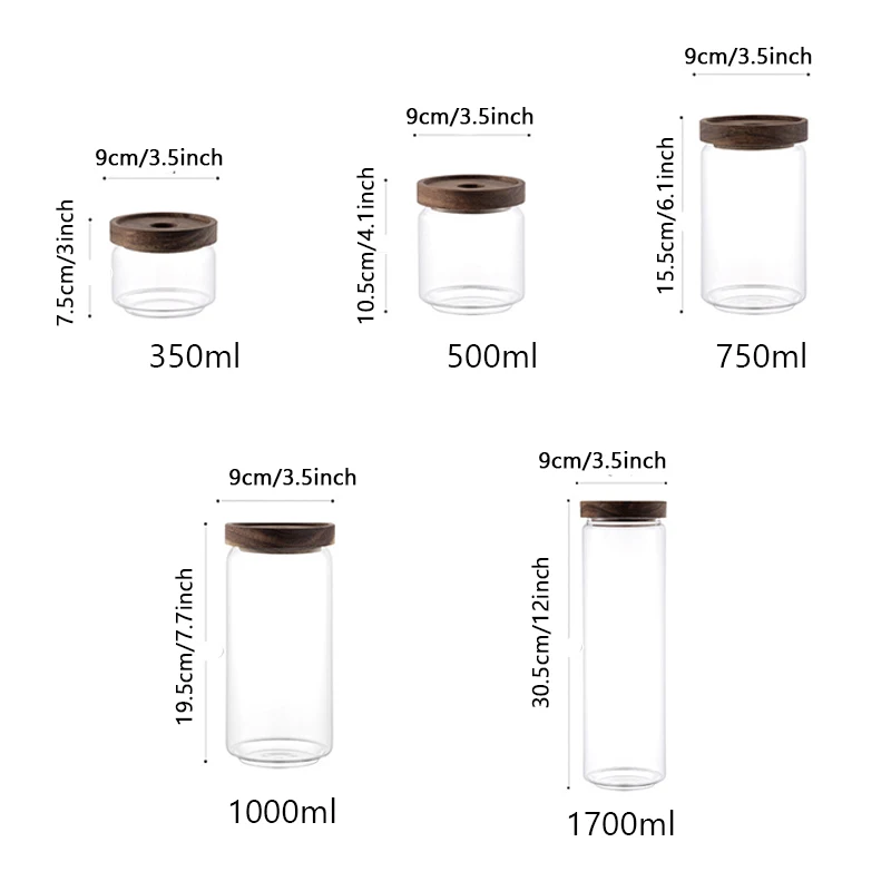 Glass Airtight Canister Clear Jars, Cereal Container, Food Storage Bottles, Coffee Tea Jar with Wood Lids, Jar for Bulk Cereals