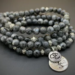 Black Moonstone Mala, Yoga Wrap Bracelet, Buddhist Rosary, 108 Prayer Beads