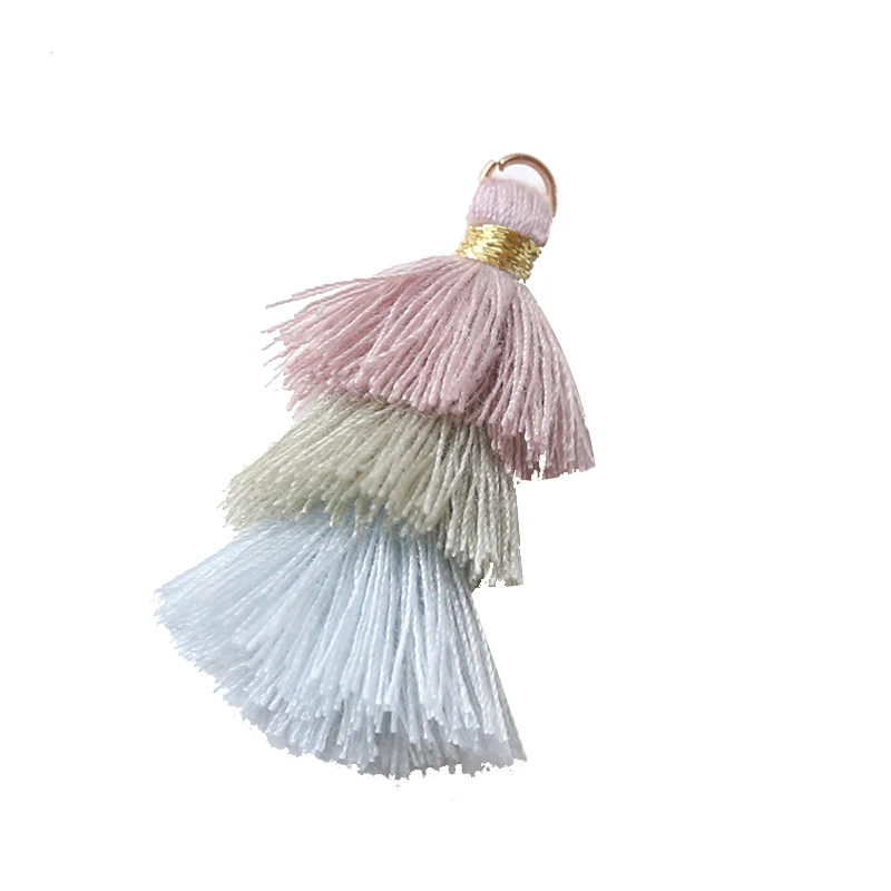 18 * 35mm color contrast cotton thread small three-layer tassel art pendant DIY handmade jewelry earrings accessories materials