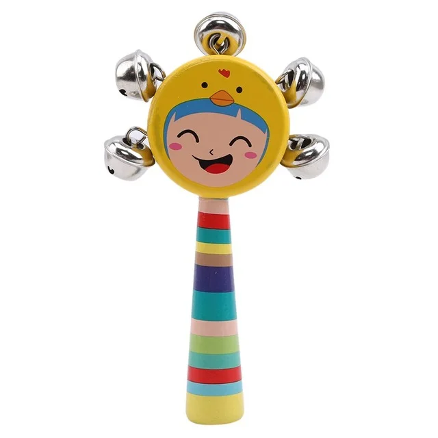 Cartoon smiling face rattle baby ringtone music toy rocker stick educational toy handle wooden rattle