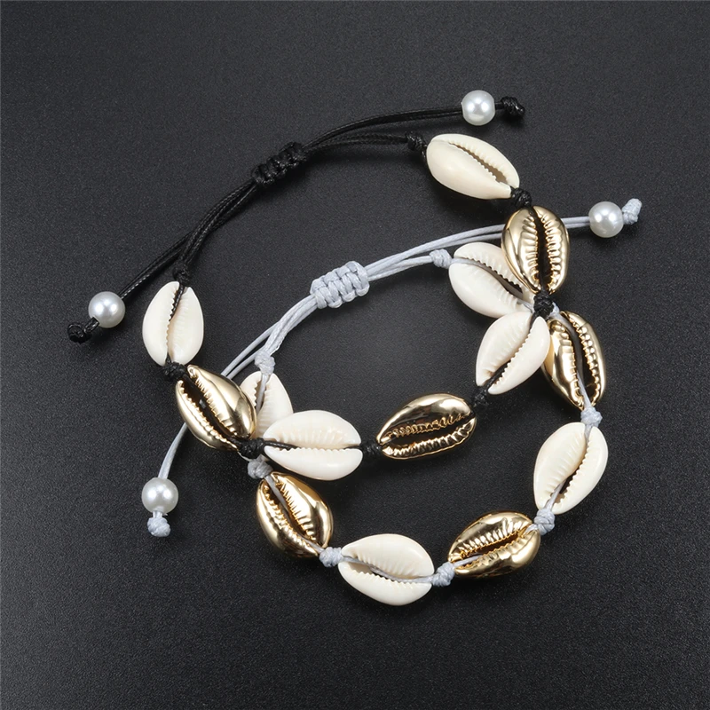 Fashion Shell Bracelet Women Girls Natural Cowrie Beaded Bracelets Handmade Adjustable Beach Surfer Anklet Seashell Jewelry Gift