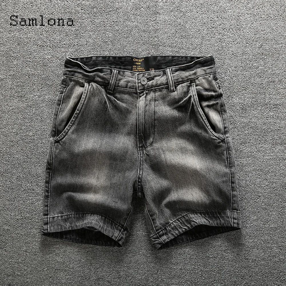 

Популярные мужские джинсовые брюки Samlona, модные шорты, джинсовые мужские прямые повседневные свободные трендовые универсальные классические простые джинсовые шорты