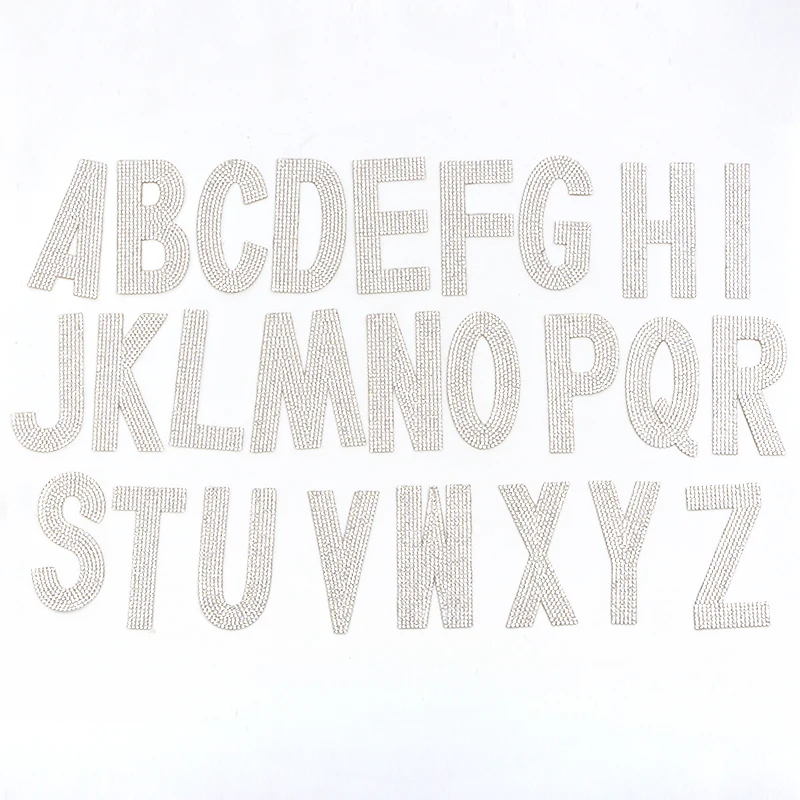 JUNAO A-Z 1pcs Clear Rhinestone English Alphabet Letter Applique Iron On Letter Patches Sticker for Clothing Name Badge Crafts