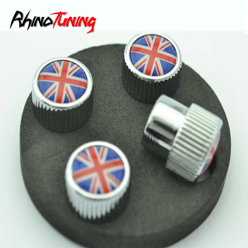 4pcs Union Jack Car Wheel Tyre Valve Stem Chrome Air Stem Valves Dust Cover for Mini JCW Countryman Mini Coupe