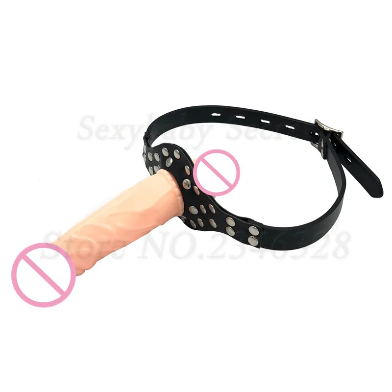 Double-Ended Dildos Gag Strap On Open Mouth Dong Plug PU Leather Harness Realistic Cock Bondage Adult Games Sex Toys For Couples