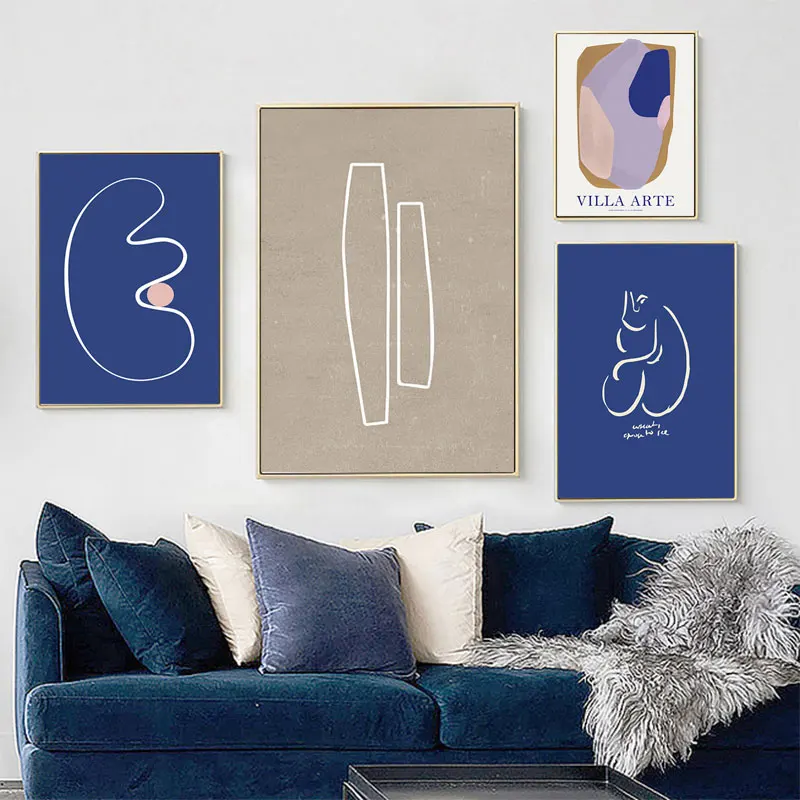 Abstract Yves Klein Blue Canvas Paintings Nordic Geometric Wall Art Minimalist Posters Print Decorative Pictures for Living Room