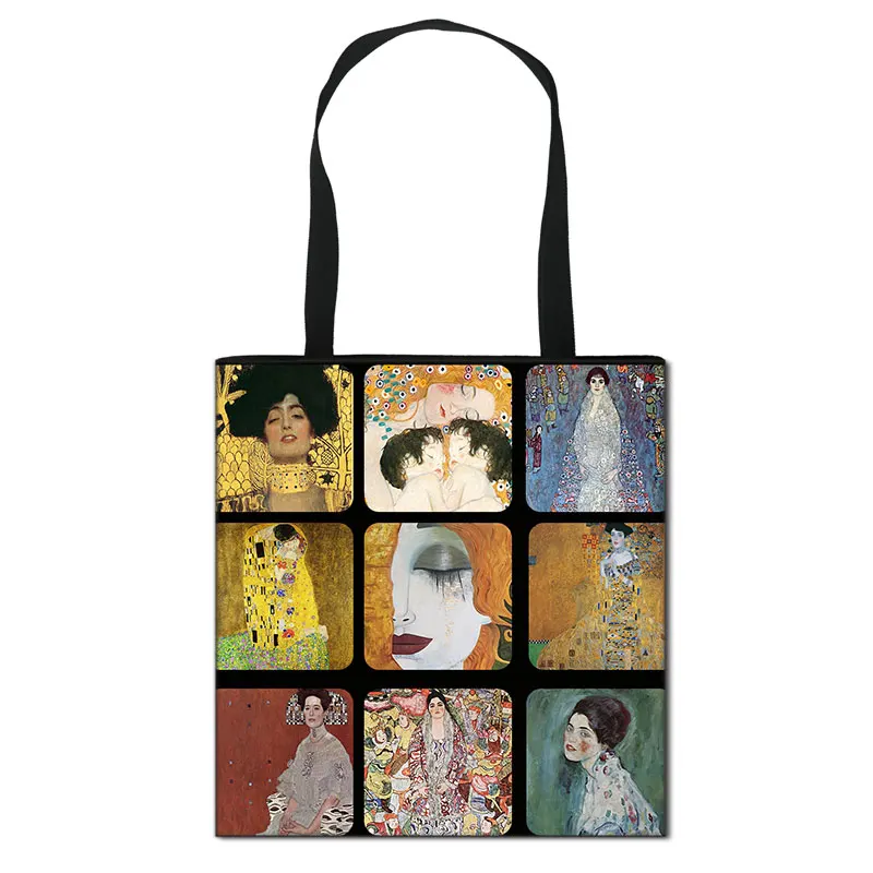 Oil Painting Tears / Kiss Shoulder Bag Women Fashion Famous paintings Handbag Ladise Canvas Shopping Bag Big Capacity Totes