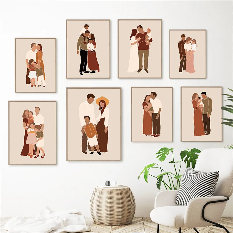 Father Mother Son Daughter Minimalist Art Nordic Cartoon Canvas Painting Wall Decor Family Anime Fashion Room Poster Picture