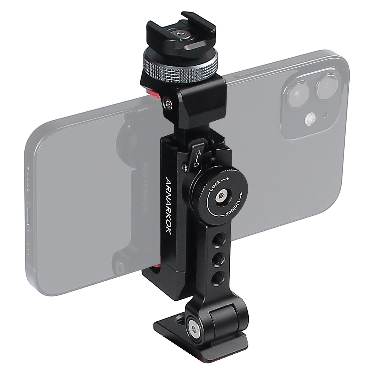 Metal Phone Tripod Mount+Rotating Cold Shoe 360 Rotate and Tilt Angles,Compatible with iPhone Samsung Smartphone Holder Adapter