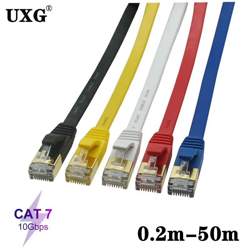 10Gbps Cat7 20cm 50cm 1m 2m 3m 5m 10m 15m 20m CAT7 Flat STP Ethernet Network Cable RJ45 Patch LAN PC Router Laptop CAT6A Cable