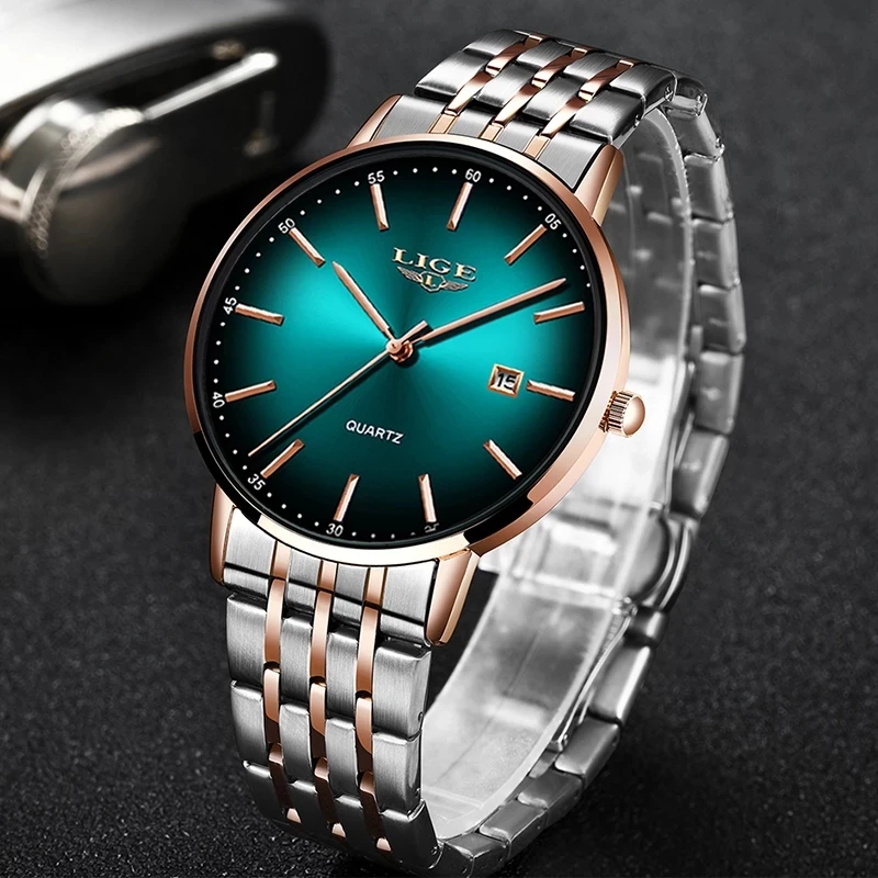 Neue LIGE Rose Gold Frauen Uhr Business Quarzuhr Damen Top Marke Luxus Weibliche Armbanduhr Mädchen Uhr Relogio Feminin + Box