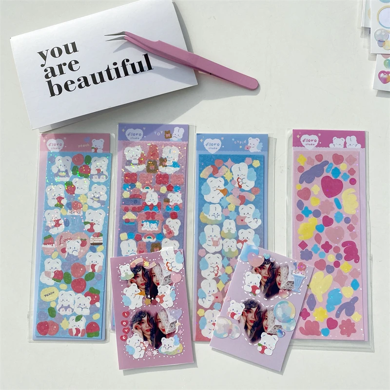 MINKYS Neue Ankunft 3 stücke 6 stücke Kawaii Bär Band Laser Bling Aufkleber DIY Sammelalbum Aufkleber Konfetti Dekoration DIY Foto rahmen – Detail 14