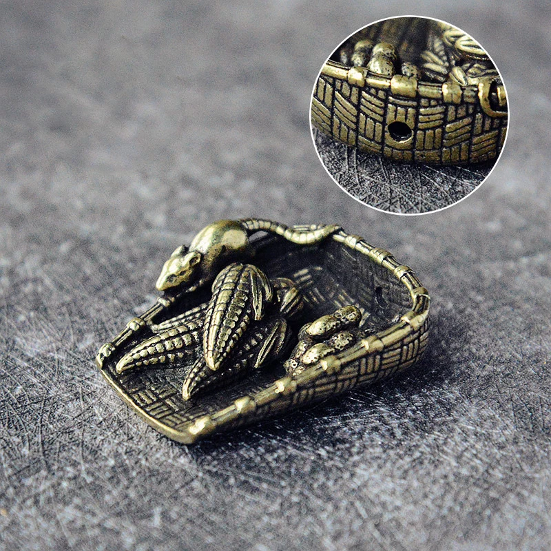 Mini Brass Rat Money Bag Corn Blessing Statue Good Luck Pocket Figurines Home Office Desk Decor Ornament Key Pendant Toy Gift