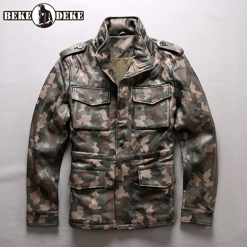 

Mens Stand Collar Slim Sheepskin Jacket Designer Camouflage Military Army Short Coat Fashion Multi Pockets Streetwear Outwear