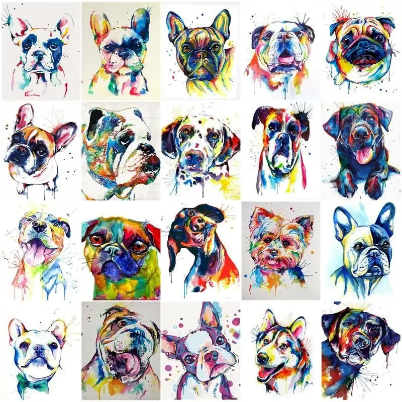 Painting By Number Colorful French Bulldogs DIY Kits On Canvas Frame Oil Picture Drawing Coloring Acrylic Paint By Number Decor