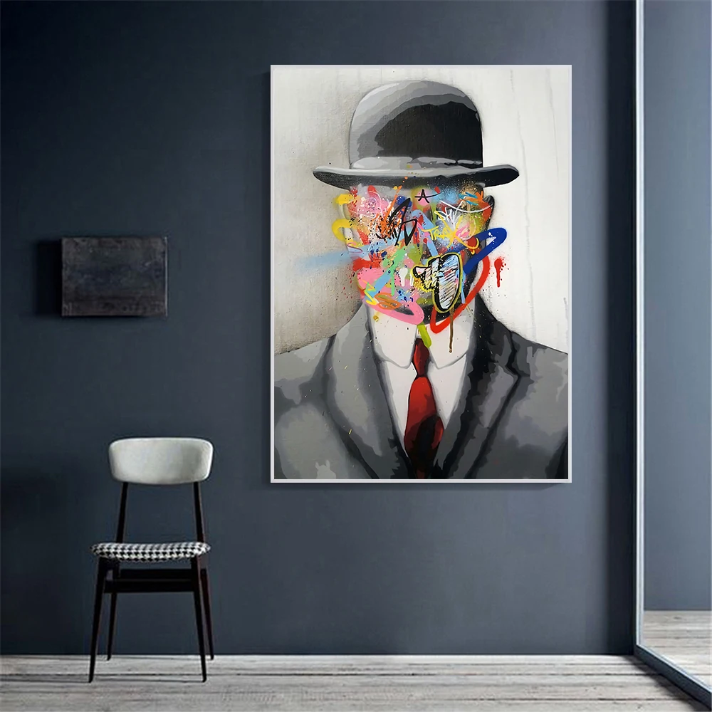 

Graffiti Artwork of MAGRITTE Famous Canvas Paintings Abstract Pop Street Art Posters and Prints Pictures for Modern Home Decor