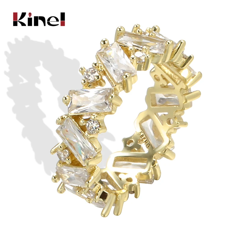 Kinel Luxury Square Natural Zircon Rings For Women 14K Gold Bridal Wedding Ring Austrian Crystal Gift Fine Jewelry