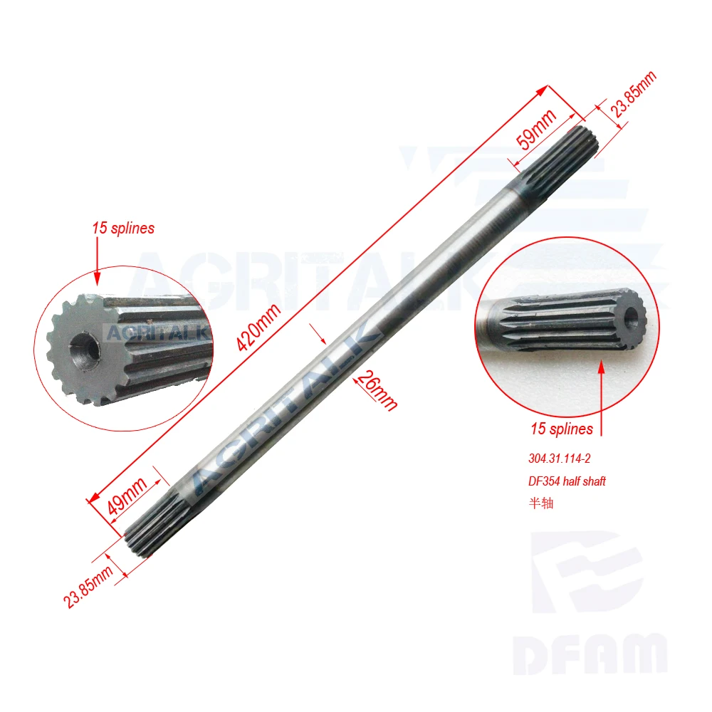 The half shaft of front axle with part number: 304.31.114-2, suitable for Dongfeng DF304 /DF354 tractor