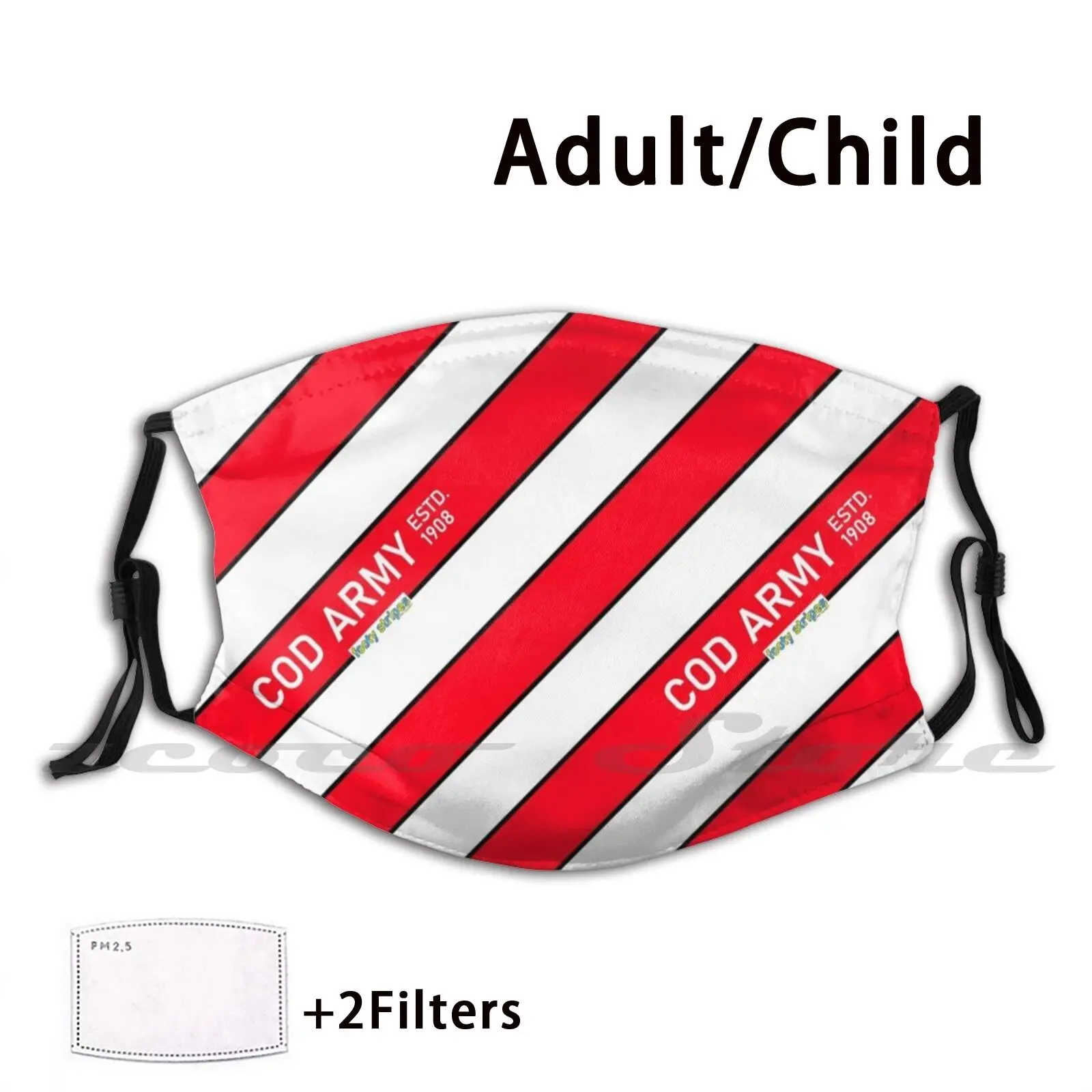 Ftfc - Army Footy Stripes Mask Cloth Reusable Print Filter Washable Town Fishermen Army Football Stripes