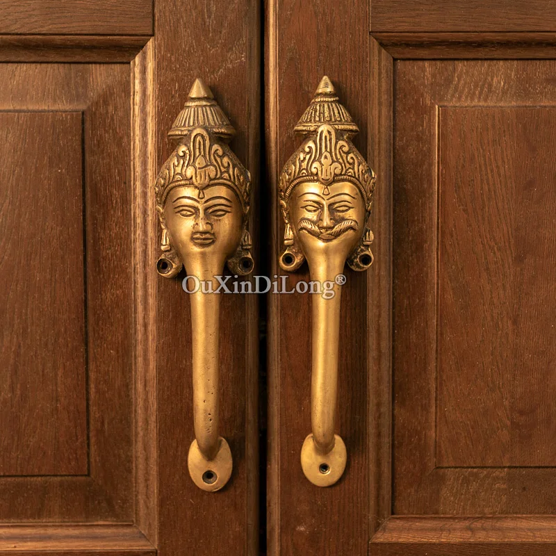 1PCS King/Queen Vintage Handmade Brass Door Handles Individuality Couples Furniture Handles Long Strip and Lover Pulls GF719