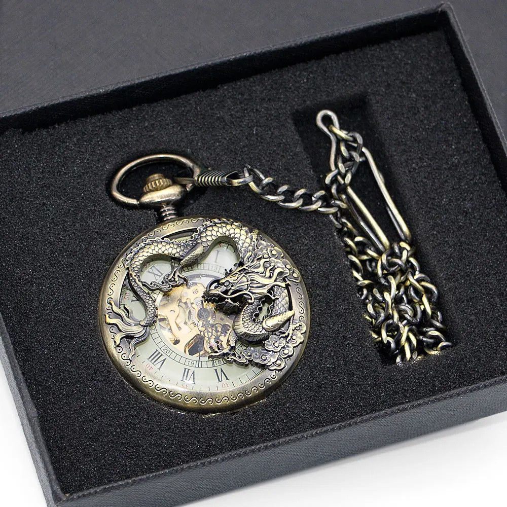 5 Cái/lốc Cao Cấp Rồng Đồng La Mã Numberal Rỗng Ốp Lưng Túi Đồng Hồ Với Fob Dây Chuyền Tỳ Hưu Thạch Cho Nam Nữ PJX1346