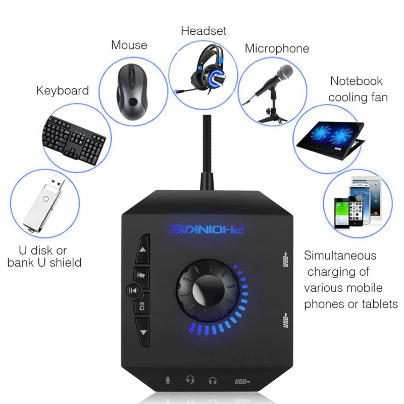 Portable Lightweight Computer Multi-Port USB external sound card multifunction converter Compatible with Windows Vista Mac IOS