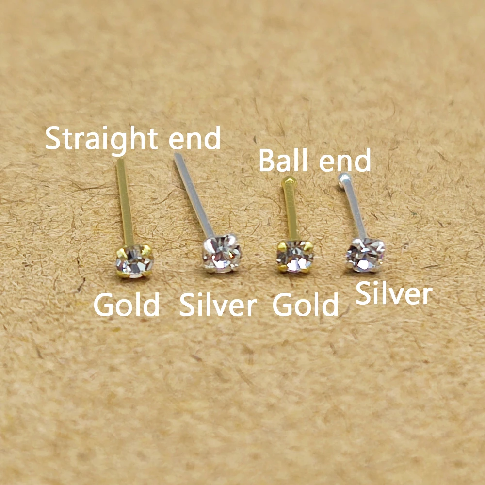 50pcs/lot Nose Pin Piercing 925 Sterling Silver 1.5mm 2mm 2.5mm 3mm Round Clear Crystal Nose Studs Rings nariz  Piercing Jewelry