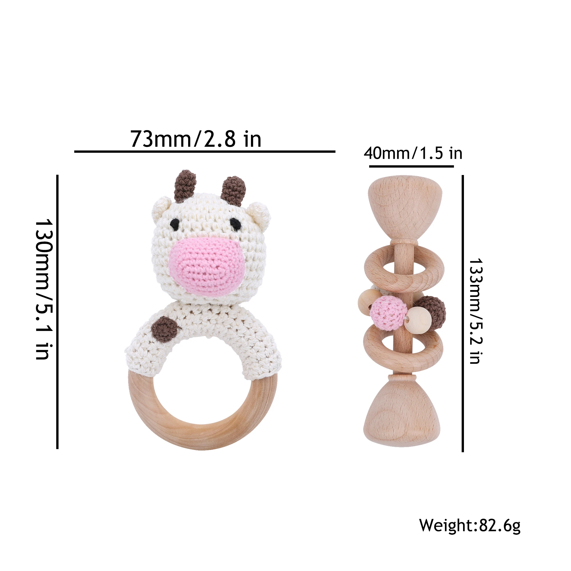 Let's Make 2pcs Wooden Baby Toys Set Wooden Beads Woven Wood Ring Kit Gym Wood Animal Rattles Wooden Teether BPA Free Kids Toys