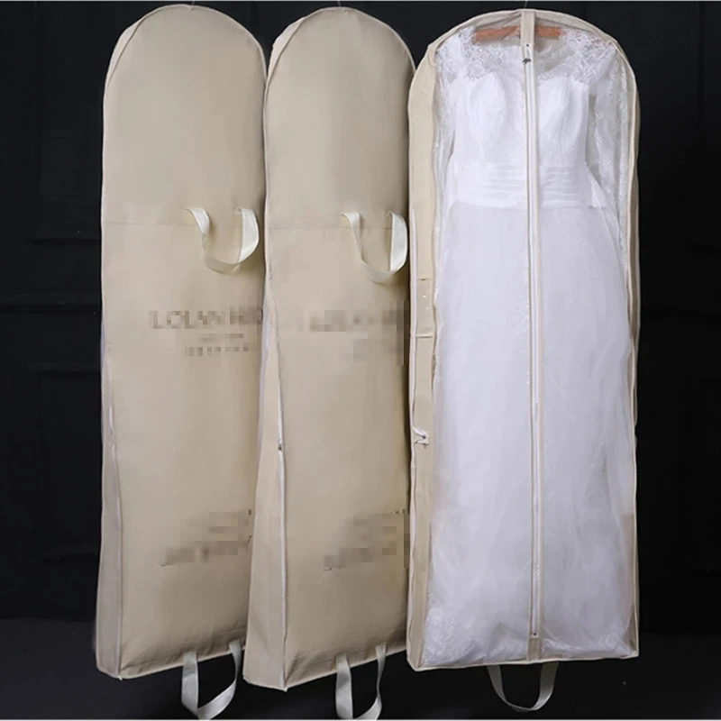 180CM Dustproof Cover Non-Woven Bridal Dress Gown Protection Cover Wedding Dress Garment Bag Storage Bags White Beige Black