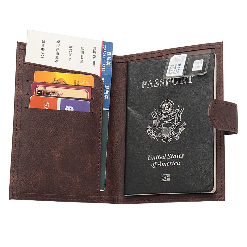 Funda de pasaporte de cuero PU con broche Retro Para hombre y mujer, billetera de viaje de águila de doble cabeza para documentos, tarjetero