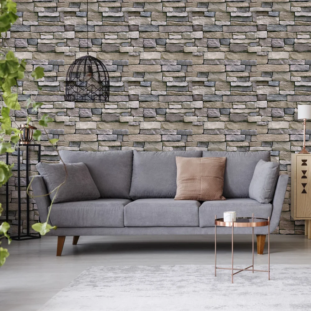 Stone Peel And Stick Wallpaper Removable Contact Paper Self Adhesive Paper 3D Faux Textured Stone Wall Look Rustic Brick Papers