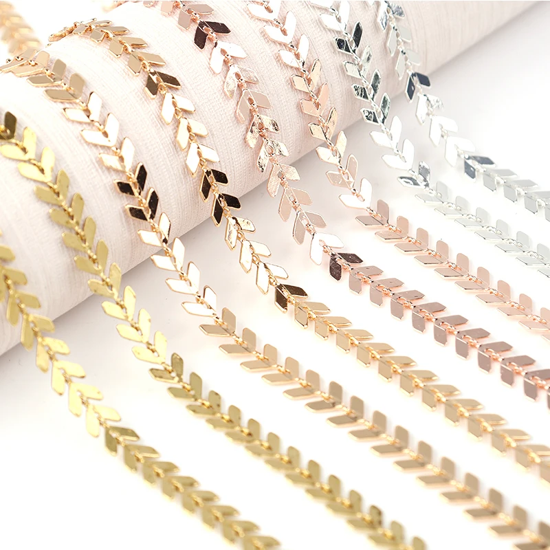 SAUVOO 5 Meters Fishbone Chains 6mm Gold Color Leaves Chain Choker Necklace Bohemian Jewelry Making Accessories DIY For Woman