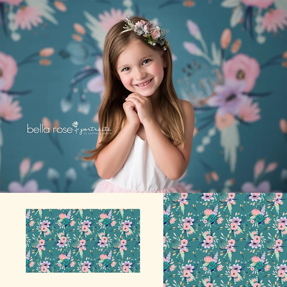 

Blue Flower-Baby Kids Portrait Backdrops Glitter Golden Blue Floral Backdrop Girls Millstone Cake Smash Art Photography Studio