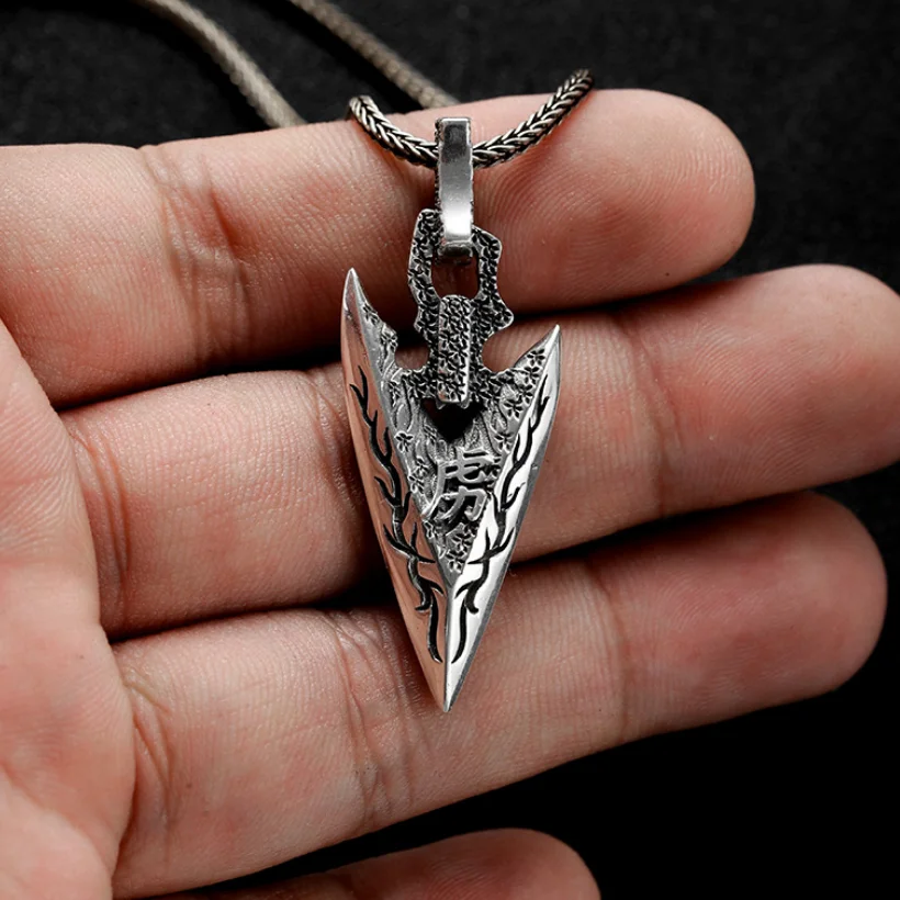 Original Design S925 Sterling Silver Arrowhead Pendant Men Real Silver Tradition Courage Arrow Pendant Male