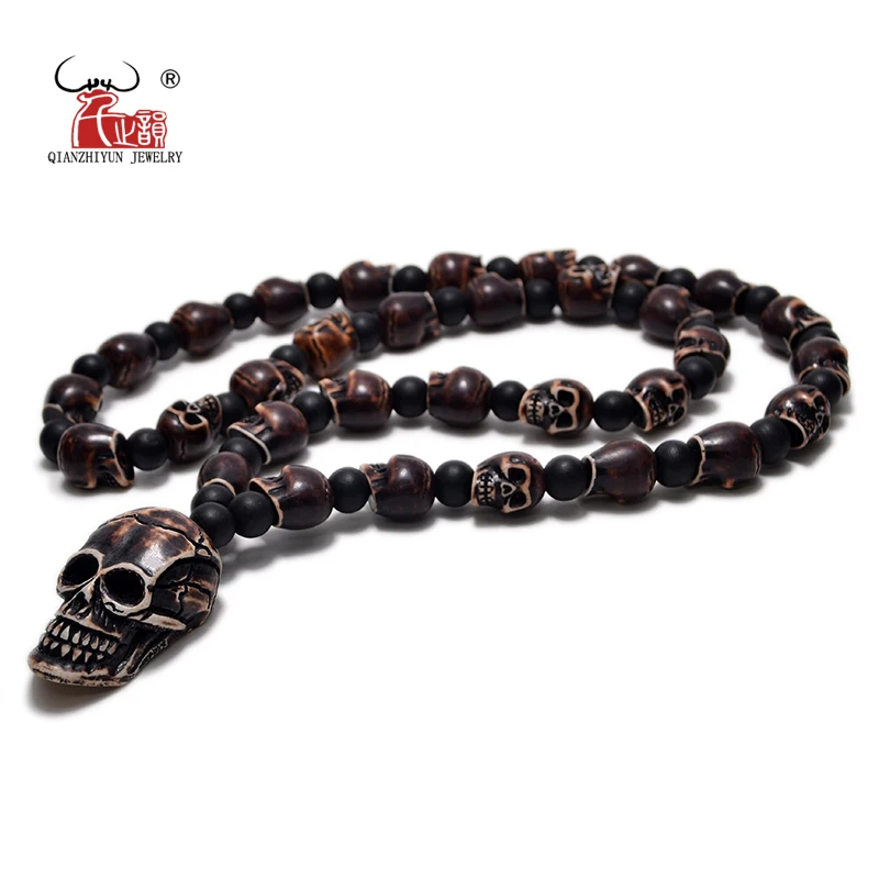 FX802 Hot Imitation bone necklace non-mainstream man sautoir skull beaded necklace Europe United States hip hop pendant necklace