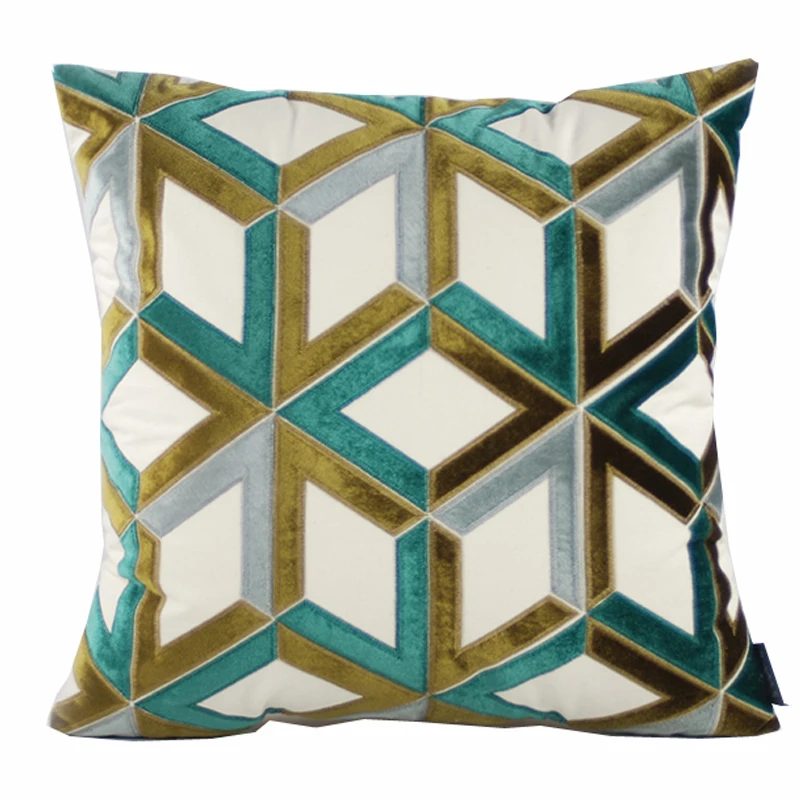 patch embroidered cushion cover geometric pillowcase sofa lumbar pillow cover