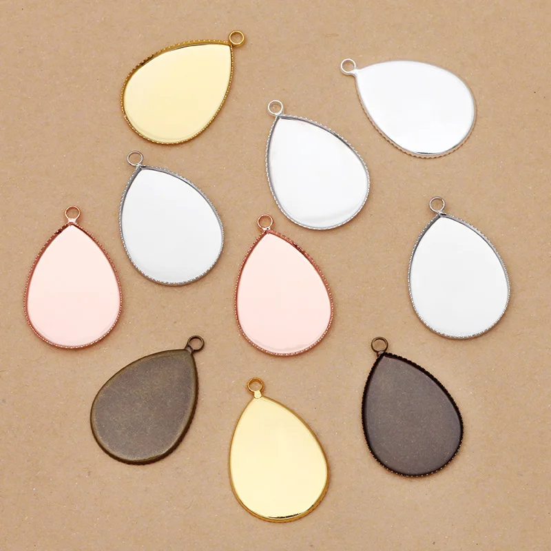 

200pcs 5 Colors Drop Cameo Cabochon Base Setting Pendant Blank Tray fits for Teardrop 10x14 13x18 18x25mm Stone Jewelry Findings