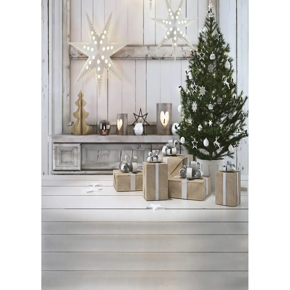 Christmas Tree Gifts White Room Photographic Backdrop Custom Background for Baby Children Home Party Photoshoot Photo Studio