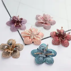 ビーズの花の形をした3Dパッチ,ジュエリー作りのための手作りのカラフルな装飾的なアクセサリー,DIY,8個