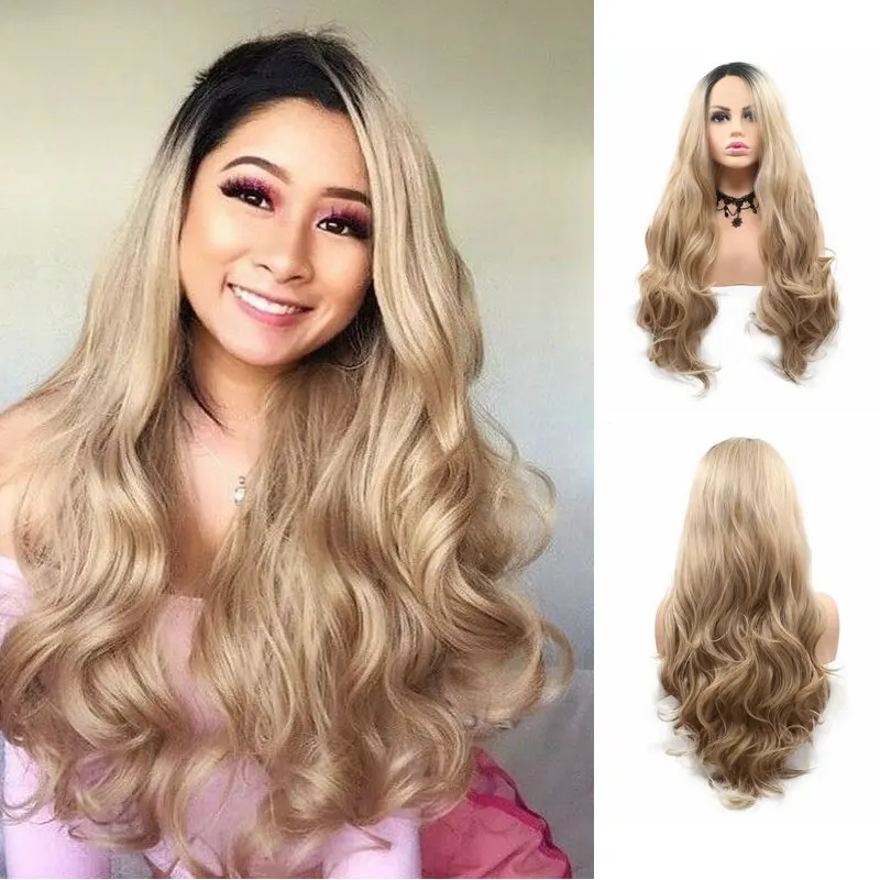 Sylvia Body Wave Heat Resistant Fiber Rooted Blonde Blend Color 22-26" Synthetic Lace Front Wigs for Women Daily Use