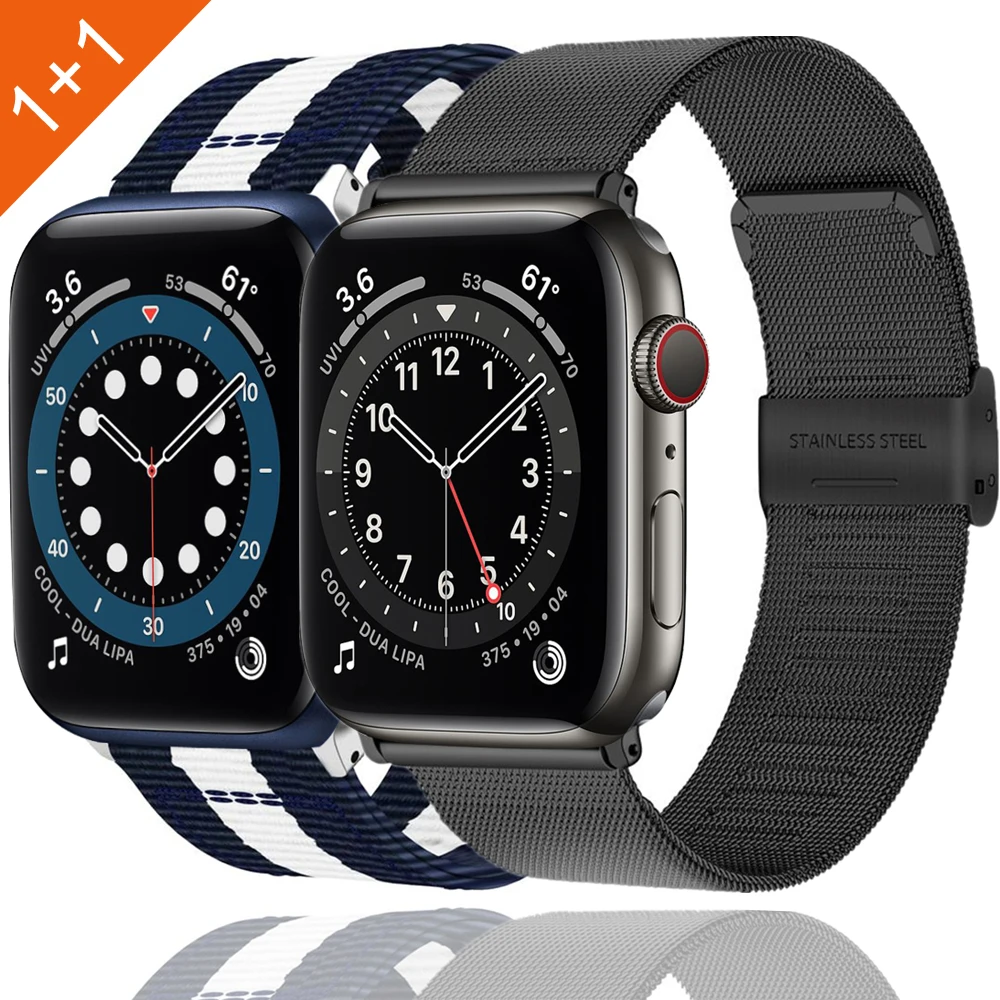 

Ремешок для apple watch 6 band SE correa series 5 4 44 мм 40 мм, нейлоновый сетчатый Браслет для iwatch se bands 3 42 мм 38 мм, 2 комплекта