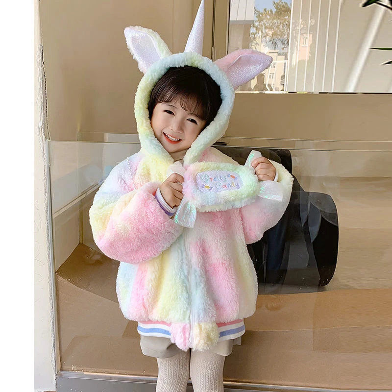 2-8 Year Girls Coat Cute Colorful Unicorn Jacket For Girls Winter Warm Hooded Parka Snowsuit Toddler Children Outerwear Clothing