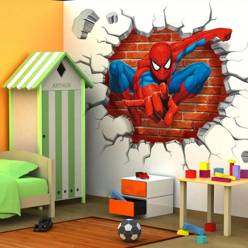 Pegatinas de pared de dibujos animados de Spiderman, superhéroe de Marvel, pegatina extraíble impermeable, Mural para fondo de sala de estar, decoración de habitaciones de niños