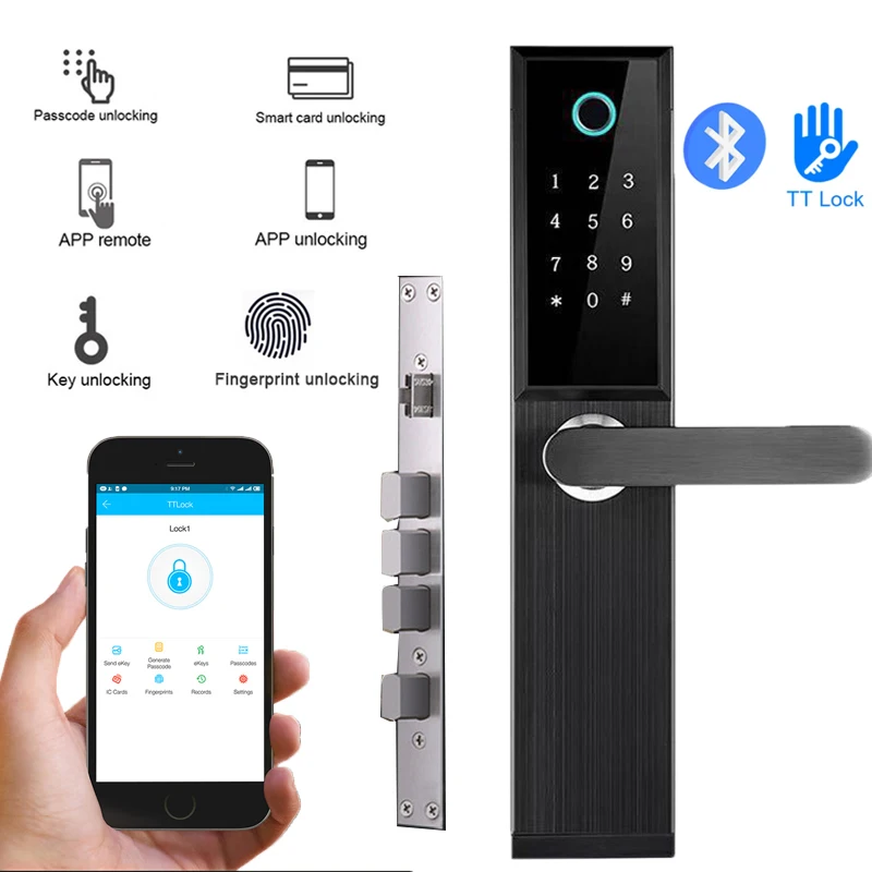 

WIFI Bluetooth TTLock App Remote Control Biometric Fingerprint Door Lock Digital Password RFID Card Electronic Smart Door Lock