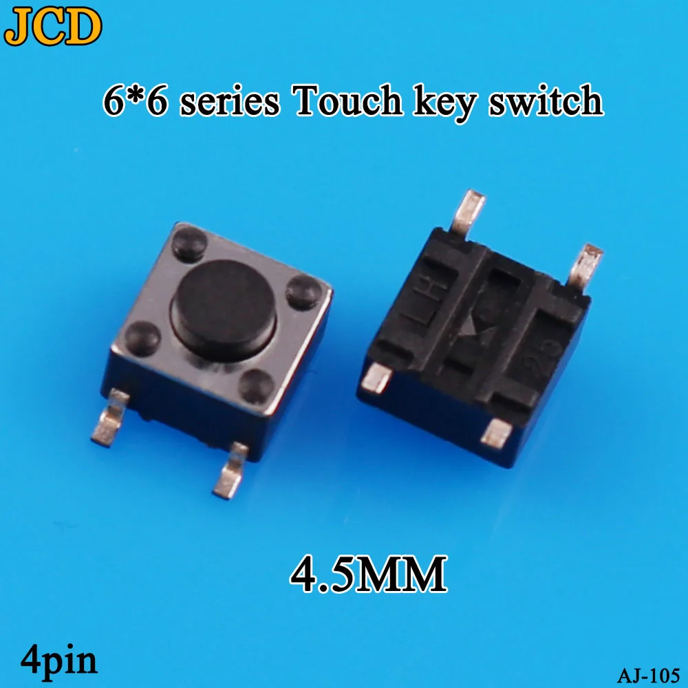 JCD-SMD触覚押しボタンマイクロスイッチ、自己リセットスイッチ、6x6x4.5mm、6x6x5mm、6.5mm、7mm、6x6、4ピン、1個